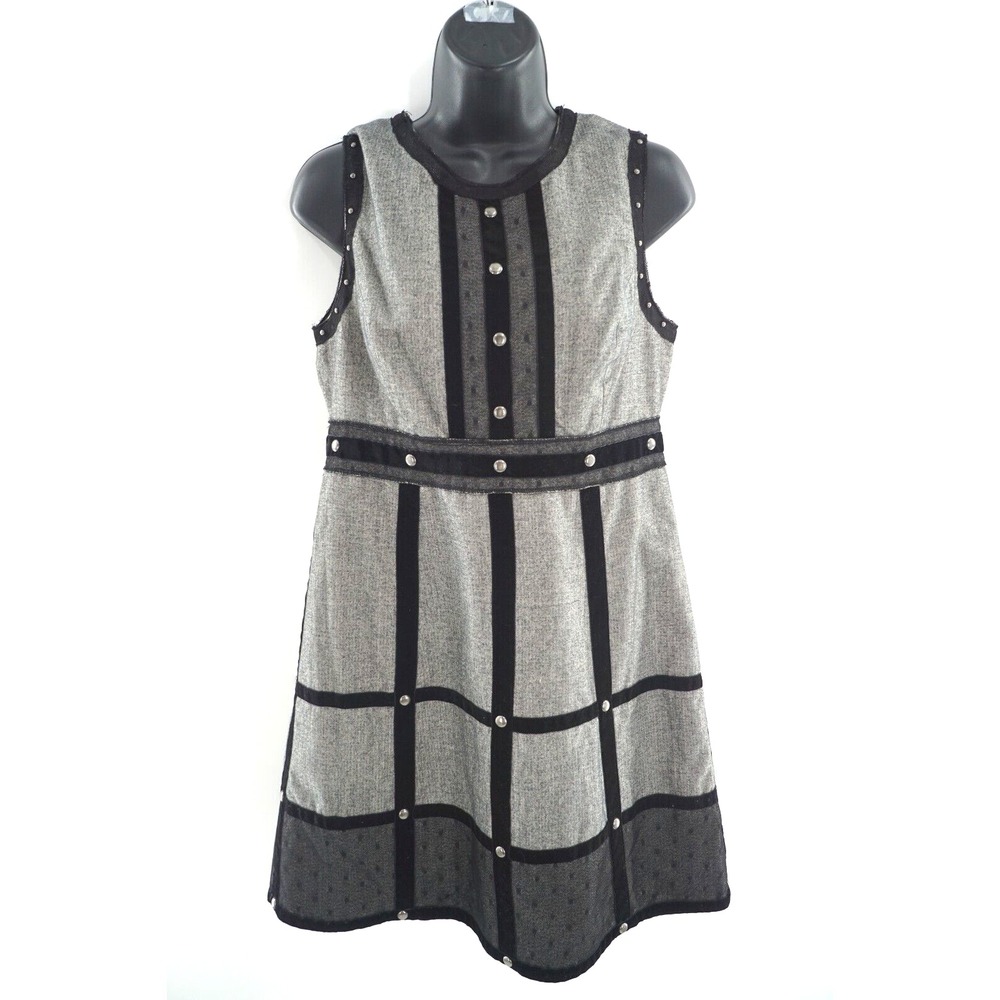 Anna Sui Anthropolgie Women Dress Sz 7 Grey Black Sleeveless Zipper Closure